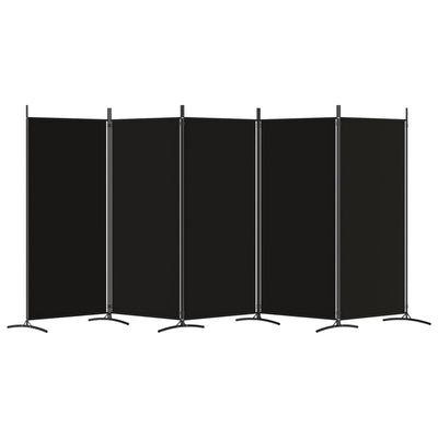 5-Panel Room Divider Black 433x180 cm Fabric