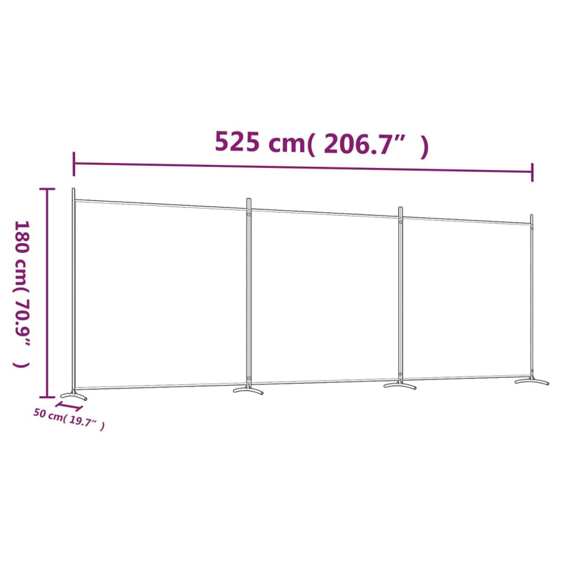 3-Panel Room Divider Brown 525x180 cm Fabric