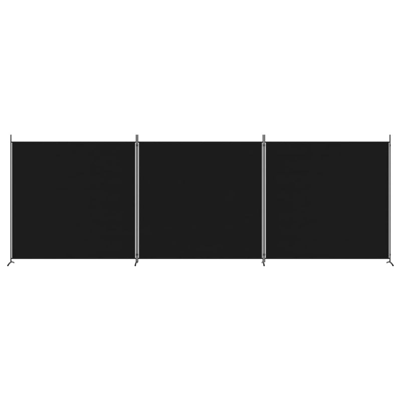 3-Panel Room Divider Black 525x180 cm Fabric