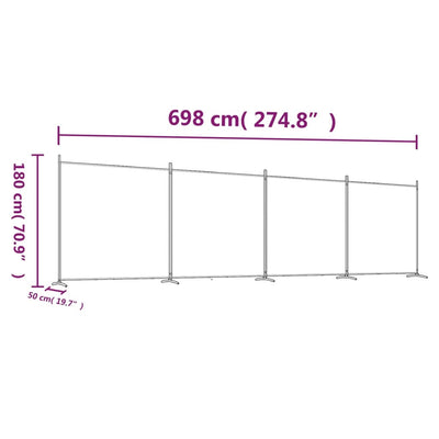 4-Panel Room Divider White 698x180 cm Fabric