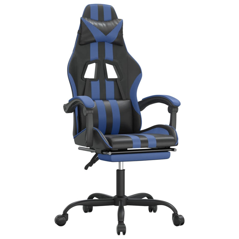 Swivel Gaming Chair with Footrest Black&Blue Faux Leather