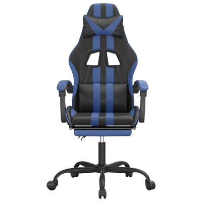 Swivel Gaming Chair with Footrest Black&Blue Faux Leather