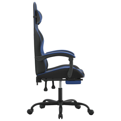 Swivel Gaming Chair with Footrest Black&Blue Faux Leather