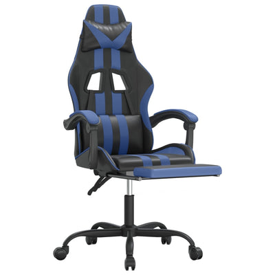 Swivel Gaming Chair with Footrest Black&Blue Faux Leather