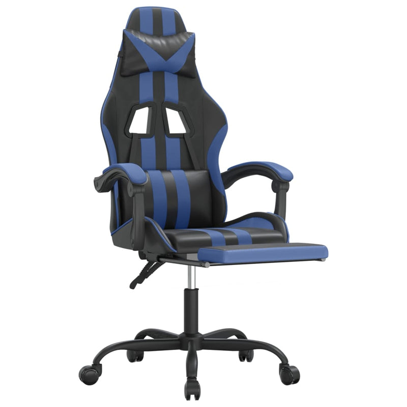 Swivel Gaming Chair with Footrest Black&Blue Faux Leather