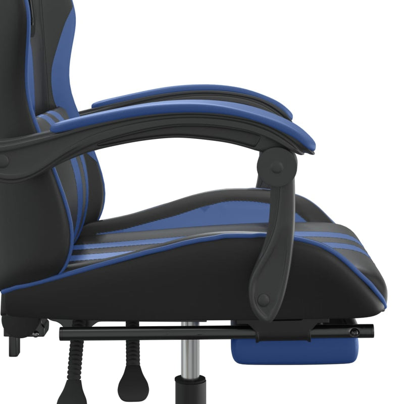 Swivel Gaming Chair with Footrest Black&Blue Faux Leather