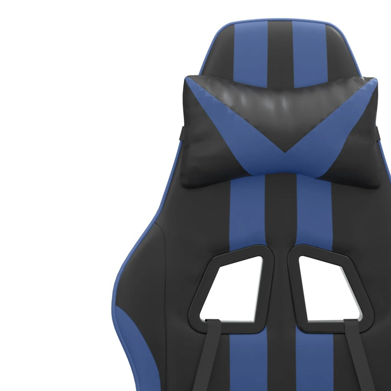 Swivel Gaming Chair with Footrest Black&Blue Faux Leather