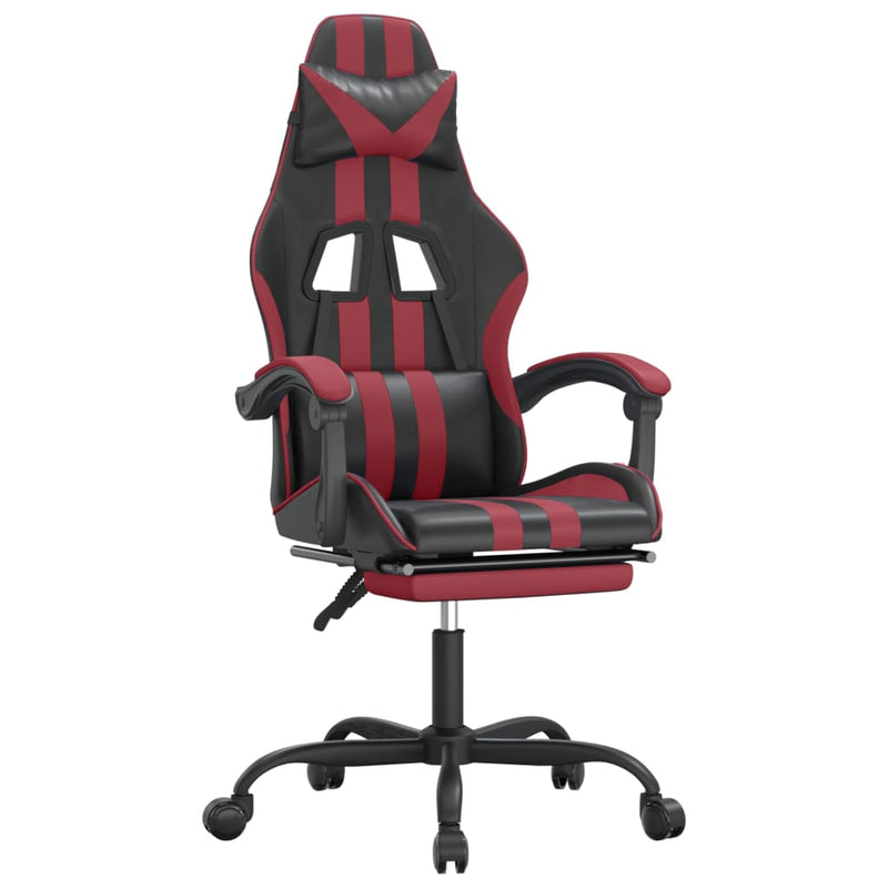 Swivel Gaming Chair with Footrest Black&Wine Red Faux Leather