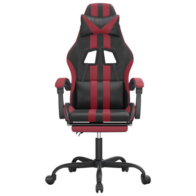 Swivel Gaming Chair with Footrest Black&Wine Red Faux Leather