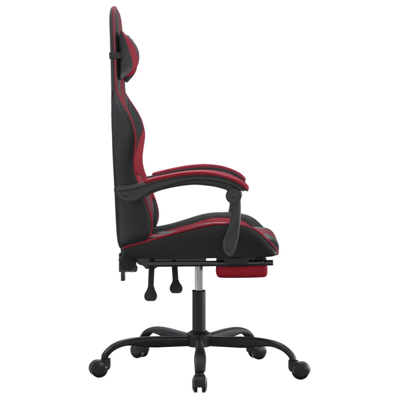 Swivel Gaming Chair with Footrest Black&Wine Red Faux Leather