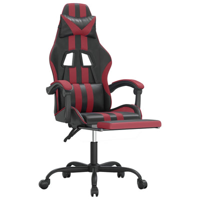 Swivel Gaming Chair with Footrest Black&Wine Red Faux Leather