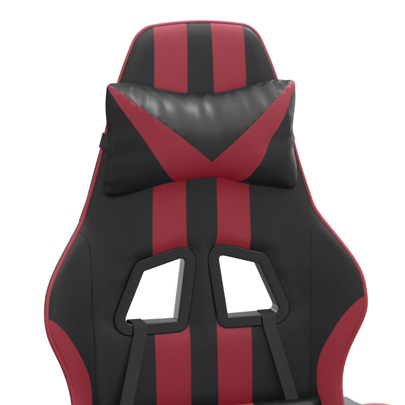 Swivel Gaming Chair with Footrest Black&Wine Red Faux Leather