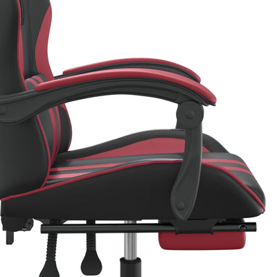 Swivel Gaming Chair with Footrest Black&Wine Red Faux Leather