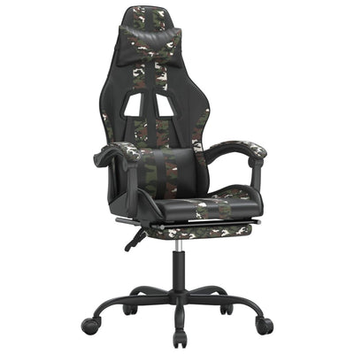 Swivel Gaming Chair with Footrest Black&Camouflage Faux Leather