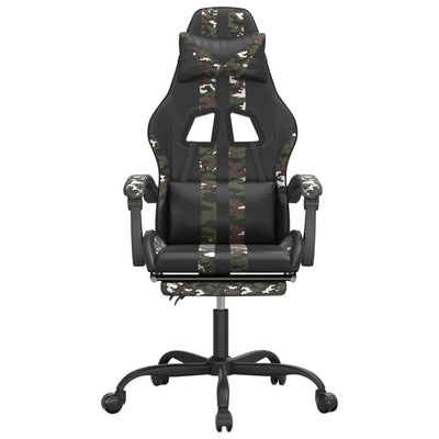 Swivel Gaming Chair with Footrest Black&Camouflage Faux Leather