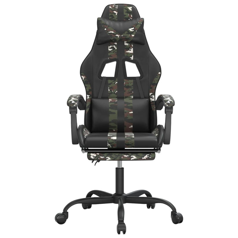 Swivel Gaming Chair with Footrest Black&Camouflage Faux Leather