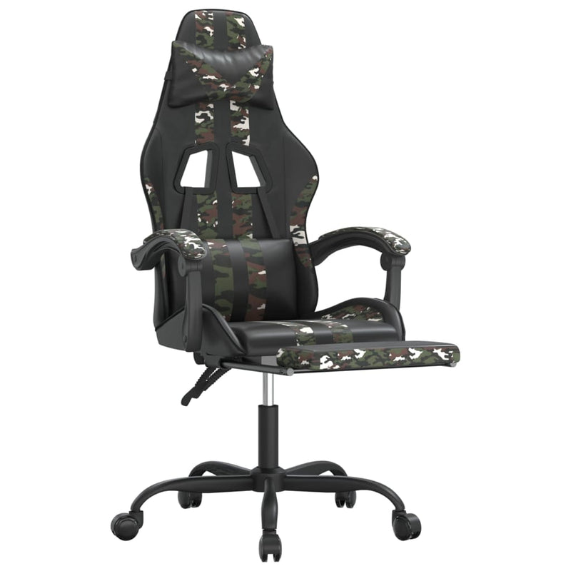 Swivel Gaming Chair with Footrest Black&Camouflage Faux Leather