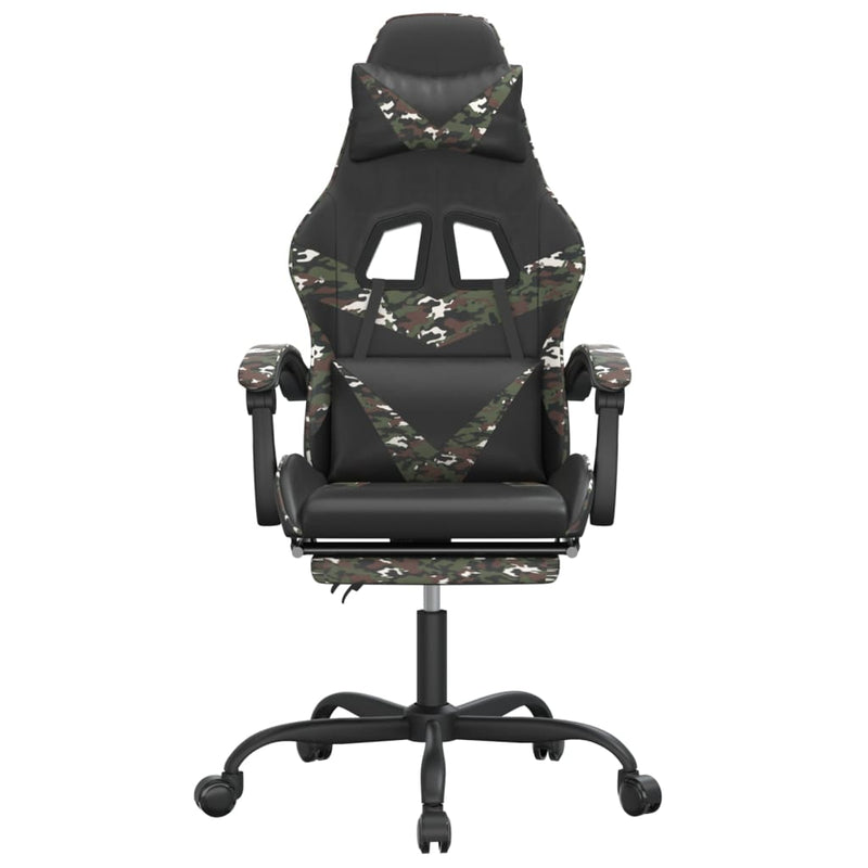 Swivel Gaming Chair with Footrest Black&Camouflage Faux Leather