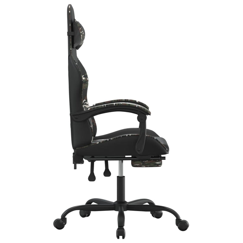 Swivel Gaming Chair with Footrest Black&Camouflage Faux Leather