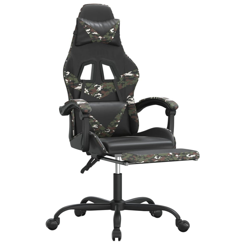 Swivel Gaming Chair with Footrest Black&Camouflage Faux Leather