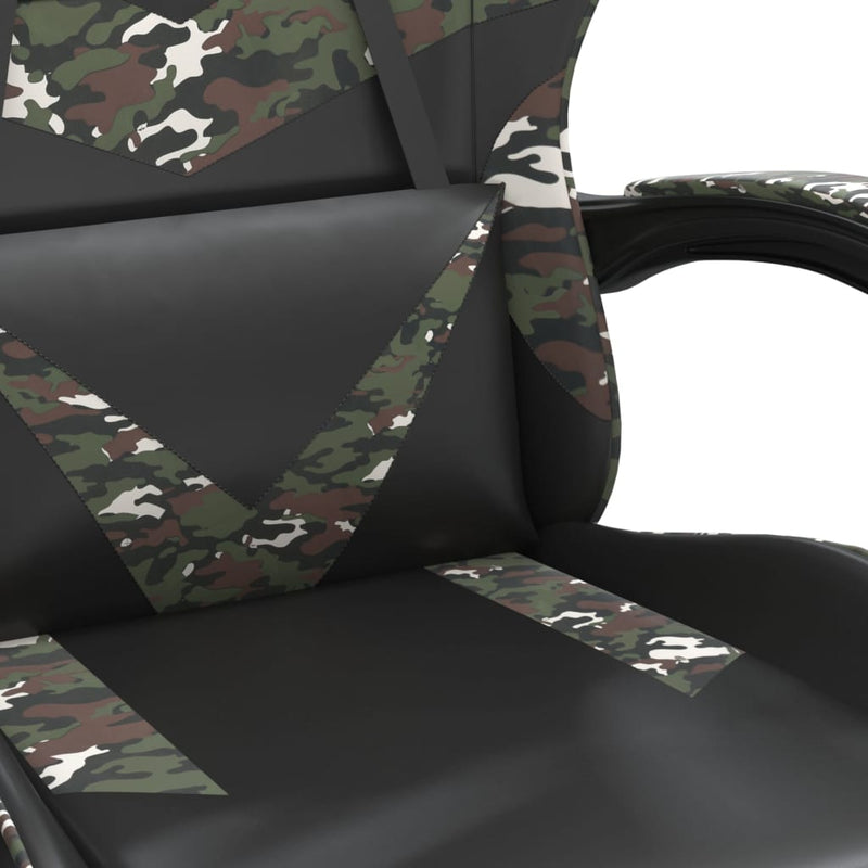 Swivel Gaming Chair with Footrest Black&Camouflage Faux Leather