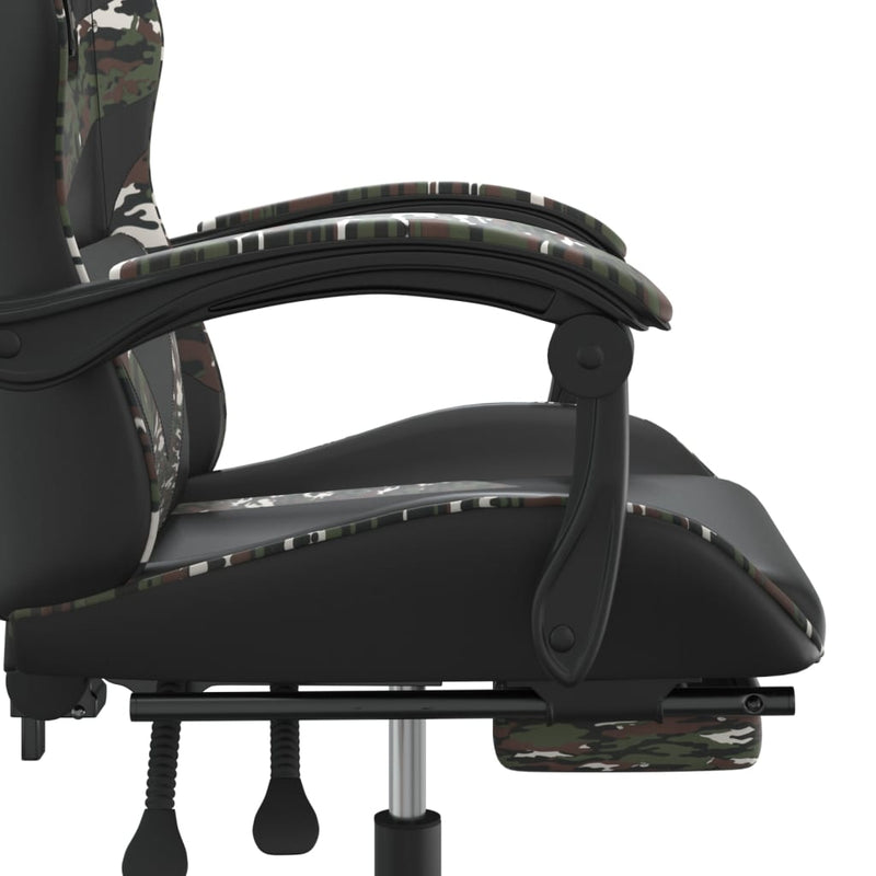 Swivel Gaming Chair with Footrest Black&Camouflage Faux Leather