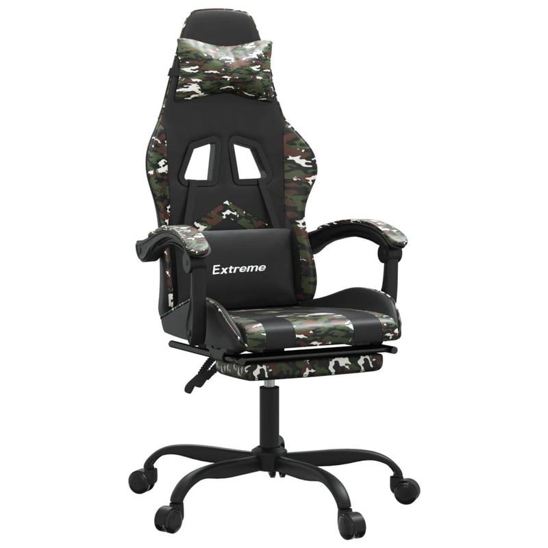 Swivel Gaming Chair with Footrest Black&Camouflage Faux Leather