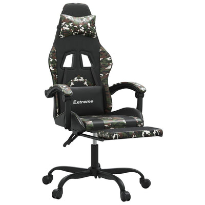 Swivel Gaming Chair with Footrest Black&Camouflage Faux Leather