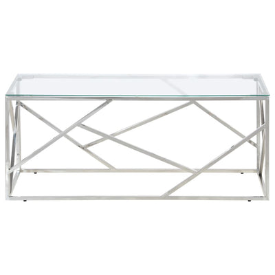 Coffee Table Silver Stainless Steel and Tempered Glass