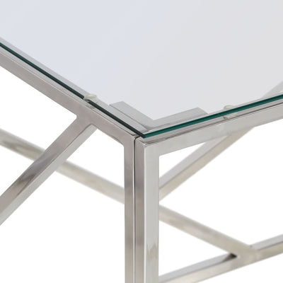 Coffee Table Silver Stainless Steel and Tempered Glass