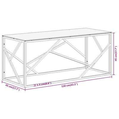 Coffee Table Silver Stainless Steel and Tempered Glass