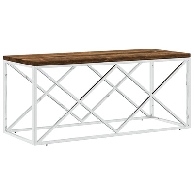 Coffee Table Stainless Steel and Solid Wood Reclaimed