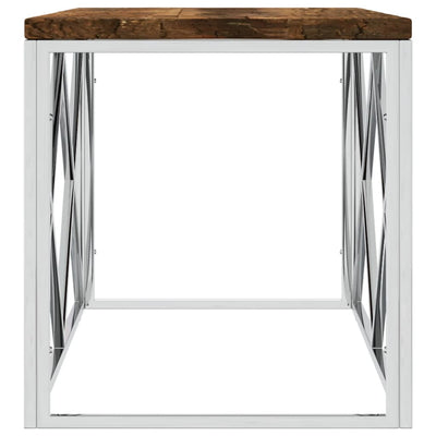 Coffee Table Stainless Steel and Solid Wood Reclaimed