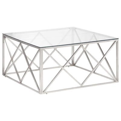 Coffee Table Silver Stainless Steel and Tempered Glass