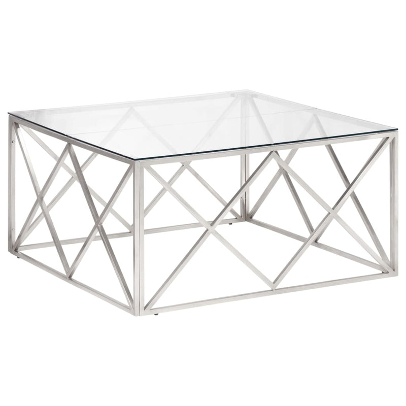 Coffee Table Silver Stainless Steel and Tempered Glass