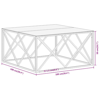 Coffee Table Silver Stainless Steel and Tempered Glass