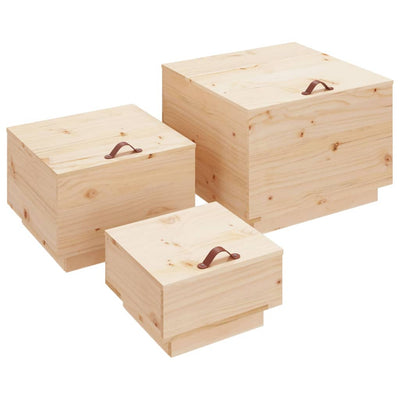 Storage Boxes with Lids 3 pcs Solid Wood Pine