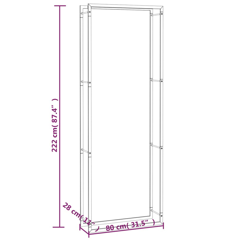 Firewood Rack Matt Black 80x28x222 cm Steel