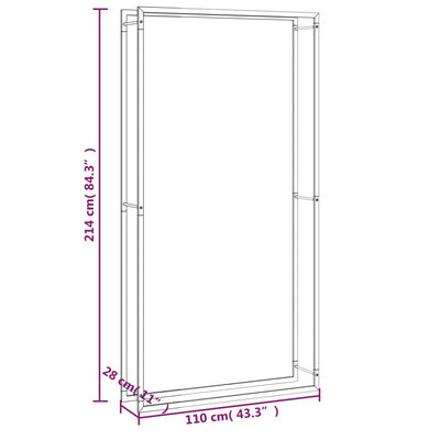 Firewood Rack Matt Black 110x28x214 cm Steel