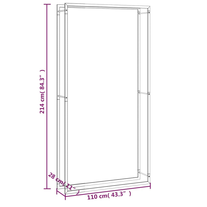 Firewood Rack Matt Black 110x28x214 cm Steel