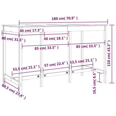 Bar Table 180x80x110 cm Solid Wood Pine