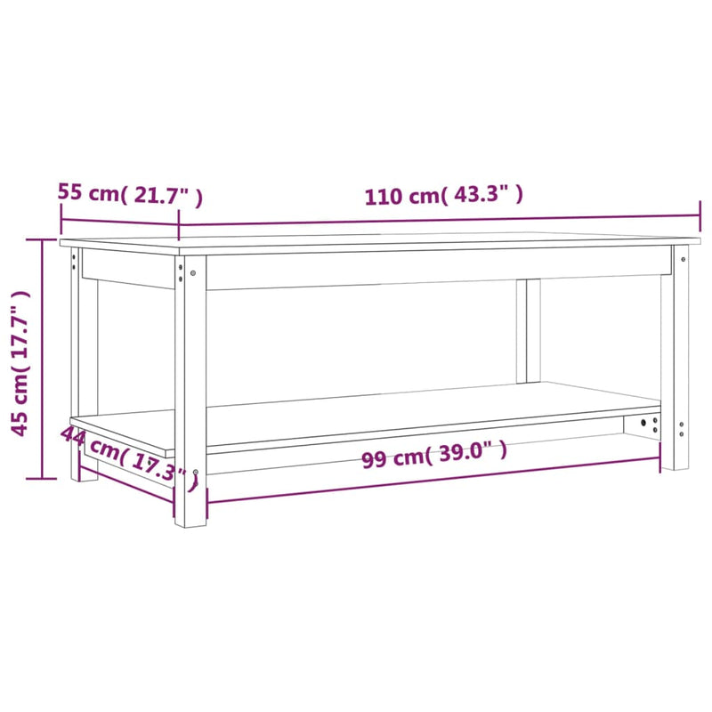 Coffee Table 110x55x45 cm Solid Wood Pine