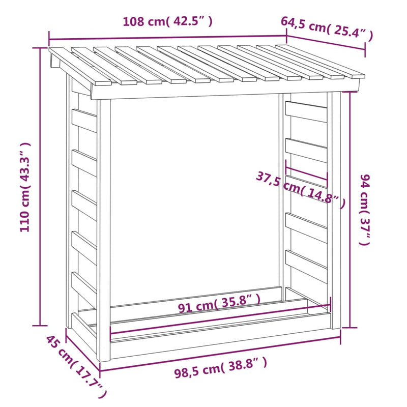 Firewood Rack 108x64.5x110 cm Solid Wood Pine