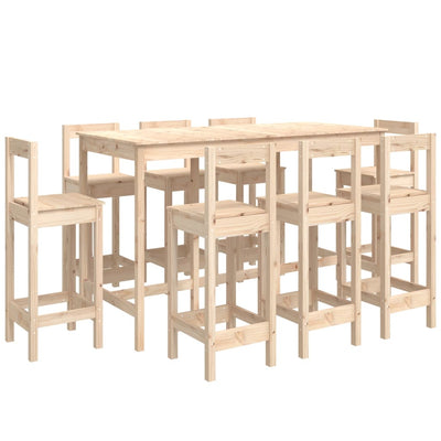 9 Piece Bar Set Solid Wood Pine