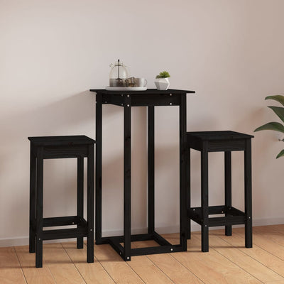 3 Piece Bar Set Black Solid Wood Pine