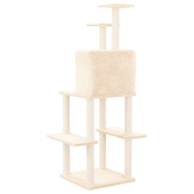 Cat Tree with Sisal Scratching Posts Cream 144.5 cm