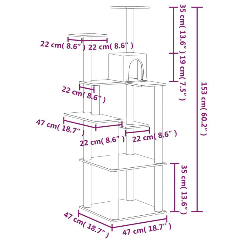 Cat Tree with Sisal Scratching Posts Light Grey 153 cm