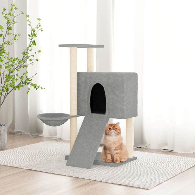 Cat Tree with Sisal Scratching Posts Light Grey 96 cm