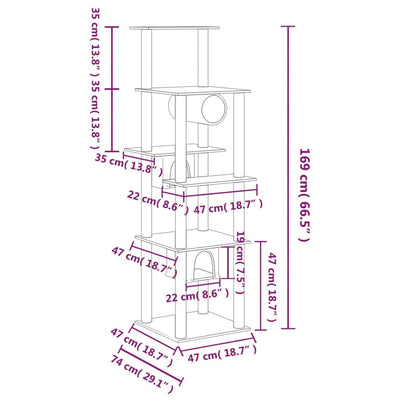 Cat Tree with Sisal Scratching Posts Cream 169 cm