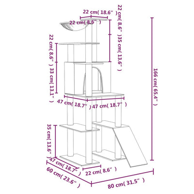 Cat Tree with Sisal Scratching Posts Light Grey 166 cm